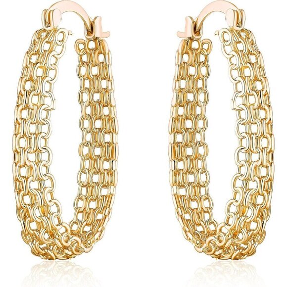 18K Gold Plated  Braided Filigree Hoop Earrings for Women - Picture 1 of 6